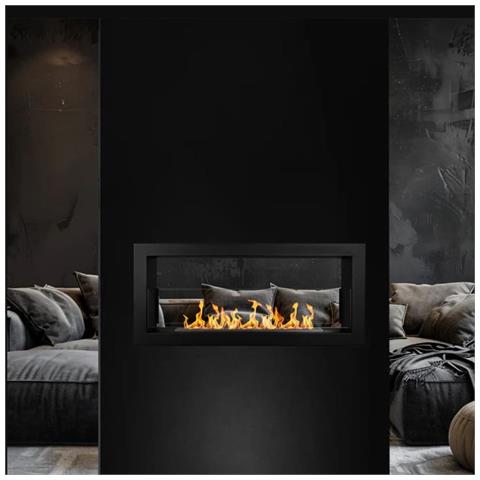 Camino Bioetanolo Da Parete Biocamino Da Incasso 1,5 Lt Riscaldamento 30 M2, Vetro Temperato E Bruciatore In Acciaio, Design Moderno - 90 Cm Nero - Foto 2
