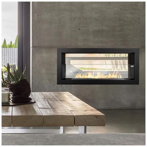 Camino Bioetanolo Da Parete Biocamino Da Incasso 1,5 Lt Riscaldamento 30 M2, Vetro Temperato E Bruciatore In Acciaio, Design Moderno - 90 Cm Nero - Foto 7