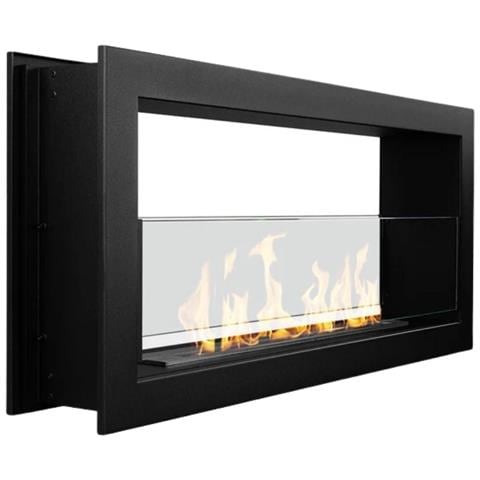 Camino Bioetanolo Da Parete Biocamino Da Incasso 1,5 Lt Riscaldamento 30 M2, Vetro Temperato E Bruciatore In Acciaio, Design Moderno - 90 Cm Nero - Foto 1