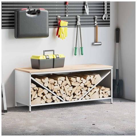 Rastrelliera per Legna da Ardere con Piano Bianca 100x40x60 cm - Foto 2