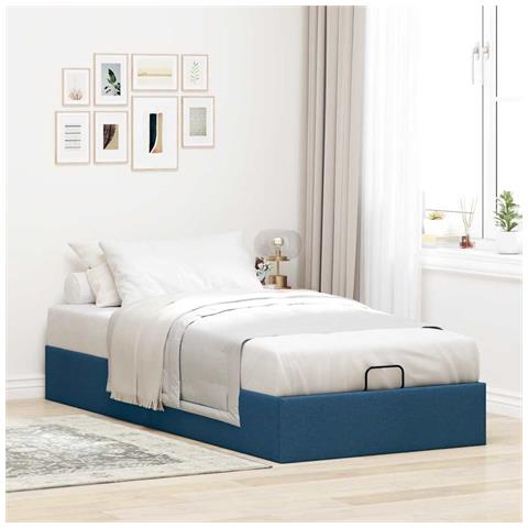 Struttura Letto Pouf Senza Materasso Blu 100x200 Cm In Tessuto - Foto 3