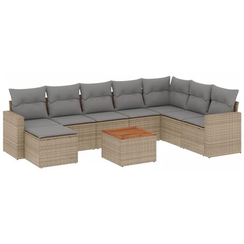 Set Divano Da Giardino 9 Pz Con Cuscini Beige Misto Polyrattan - Foto 2