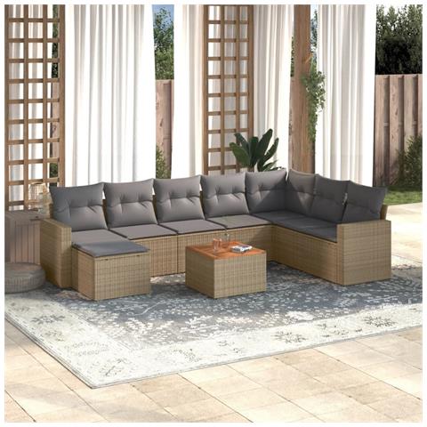Set Divano Da Giardino 9 Pz Con Cuscini Beige Misto Polyrattan - Foto 1
