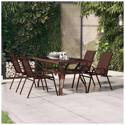 Lusso Casadino -  Tavolo Da Giardino Marrone E Nero 140x70x70 Cm Acciaio E Vetro - Foto 6