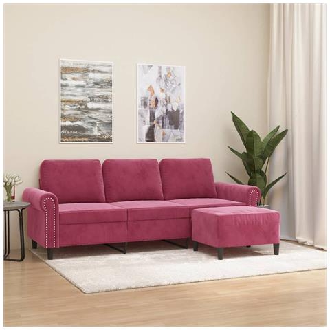 Divano a 3 Posti con Poggiapiedi Rosso Vino 180 cm in Velluto - Foto 2