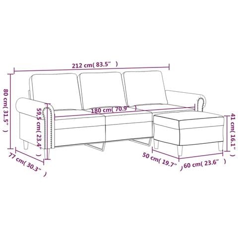 Divano a 3 Posti con Poggiapiedi Rosso Vino 180 cm in Velluto - Foto 7