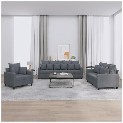Set di Divani 3 pz con Cuscini Grigio Scuro in Velluto - Foto 2