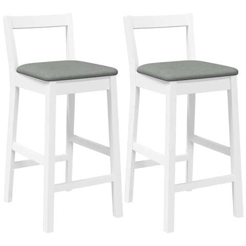 Sgabelli da Bar con Cuscini 2 pz Bianco Legno Massello di Hevea - Foto 1