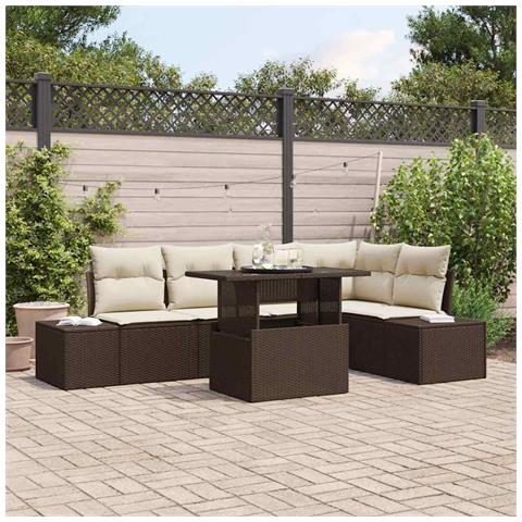 Set da giardino a 6 pezzi con cuscini in polirattan marrone - Foto 2