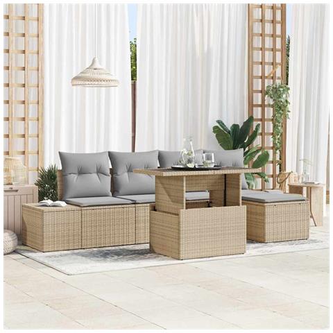 Set di divani da giardino da 6 pezzi con cuscini Beige in Polyrattan - Foto 2