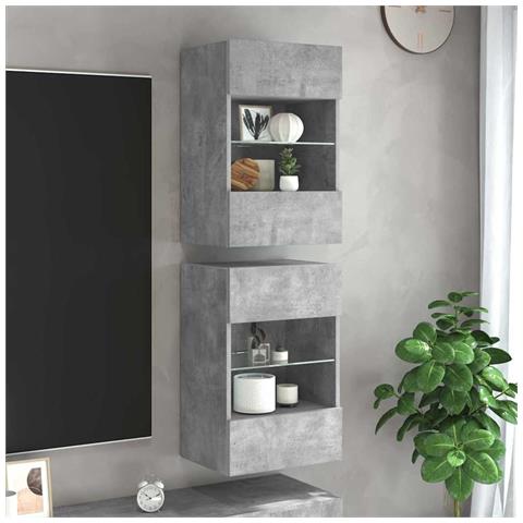 Mobili TV a Parete con Luci LED 2pz Grigio Cemento 40x30x60,5cm - Foto 2