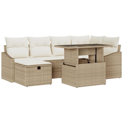Set di Divani da Giardino in 7 Pezzi con Cuscini Beige in Rattan Sintetico - Foto 1