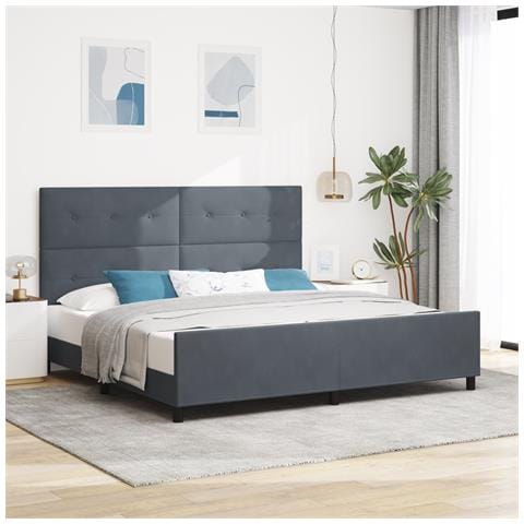 Letto Matrimoniale Grigio Scuro 200x200 cm in Velluto - Foto 2