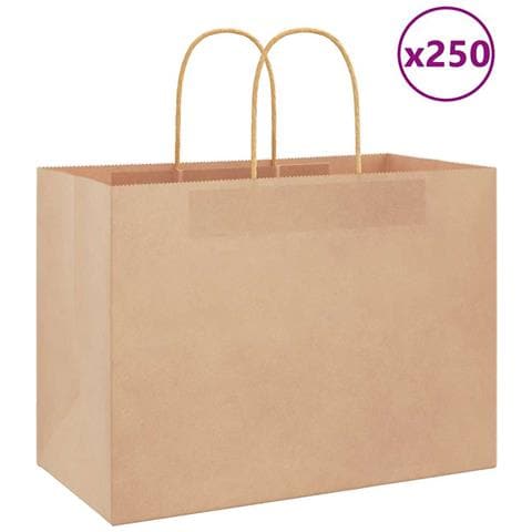 Sacchetti di Carta 250 pz con Manici Marrone 32x17x25 cm - Foto 1