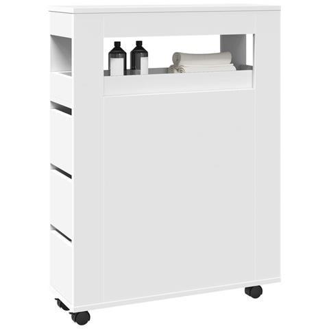 Mobile da Bagno Stretto con Ruote Bianco in Truciolato - Foto 2
