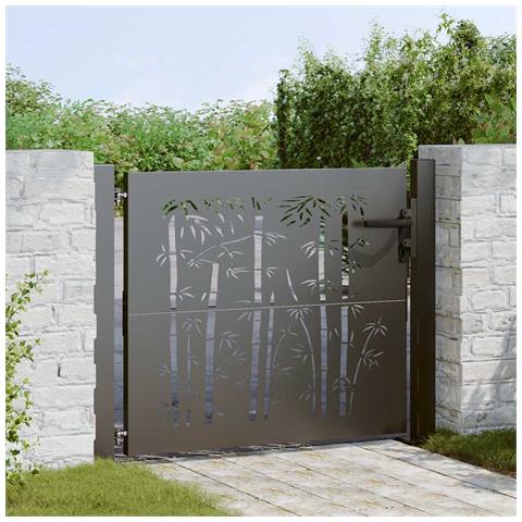 Cancello da giardino, Cancello da Giardino 105x75 cm Design in Acciaio Corten e Bambù - Foto 2