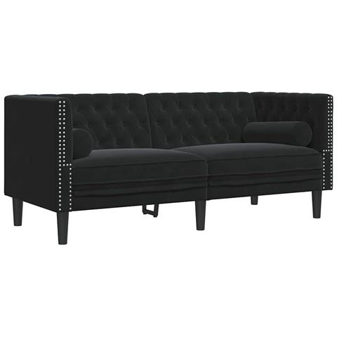 Divano Chesterfield Argille Nero 174 x 74.5 x 70.5 cm Velluto - Foto 1