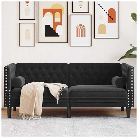 Divano Chesterfield Argille Nero 174 x 74.5 x 70.5 cm Velluto - Foto 2