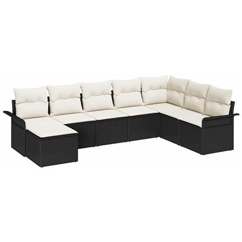 Set Divano da Giardino con cuscino 8 pcs Nero Poly Rattan - Foto 1