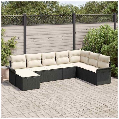 Set Divano da Giardino con cuscino 8 pcs Nero Poly Rattan - Foto 2