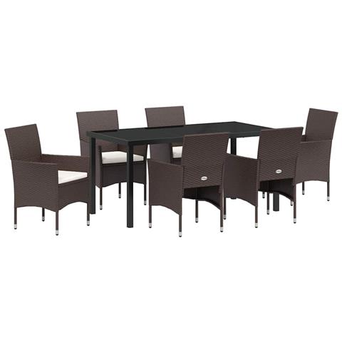 Set da Pranzo per Giardino 7 pcs Marrone Poly Rattan - Foto 1