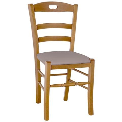 Sedia Loris In Legno Naturale Con Seduta Imbottita Similpelle Grigio Tortora - Foto 1