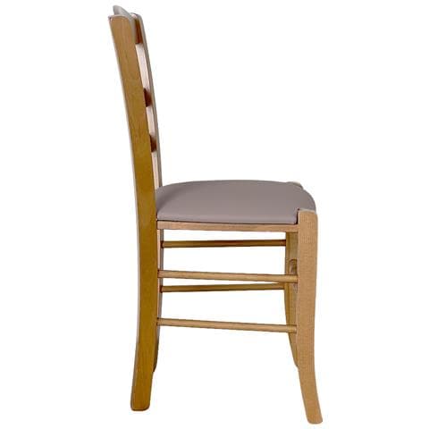 Sedia Loris In Legno Naturale Con Seduta Imbottita Similpelle Grigio Tortora - Foto 2