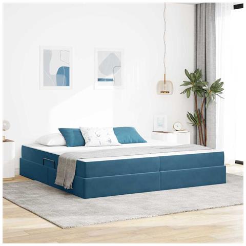 Letto con contenitore e materasso Blu Scuro 200 x 200 cm - Foto 2