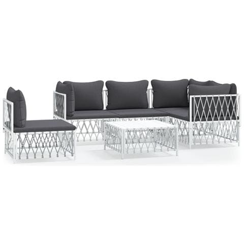 Set Salotto da Giardino 6 pz con Cuscini in Acciaio Bianco - Foto 1