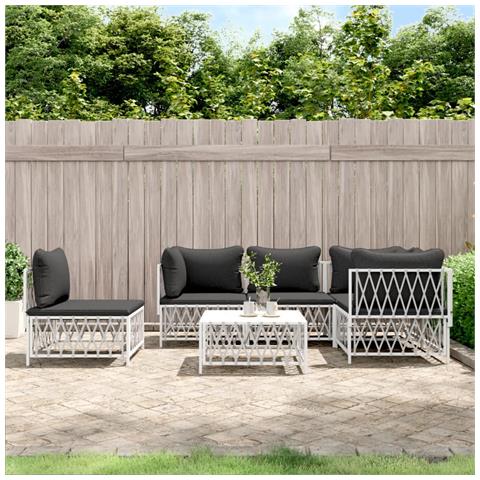 Set Salotto da Giardino 6 pz con Cuscini in Acciaio Bianco - Foto 2