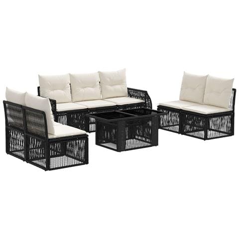 Set Divano da Giardino 8 pz Nero e Bianco Crema polyrattan - Foto 1