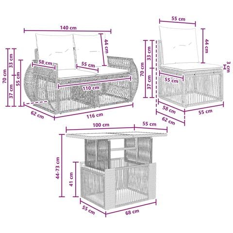 Set Divano da Giardino 8 pz Nero e Bianco Crema polyrattan - Foto 2
