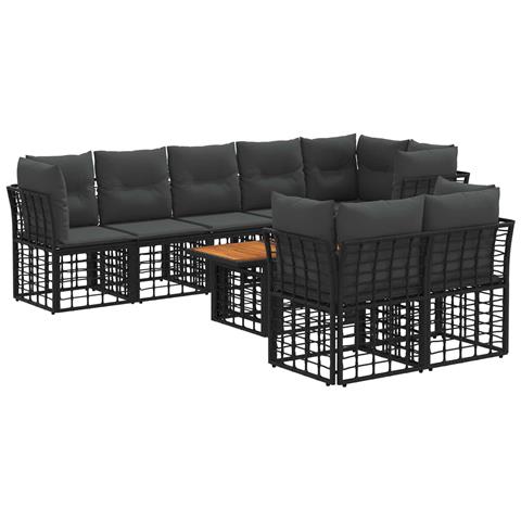 Set Divano da Giardino 9 pz Nero e Grigio scuro polyrattan - Foto 1