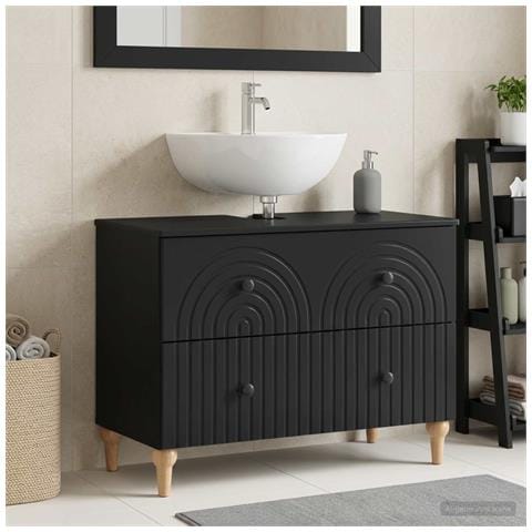 Armadio per Lavabo da Bagno ALKMAAR Nero 82 x 41 x 59 cm - Foto 2