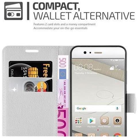 Custodia Compatibile Con Huawei P10 In Bianco Fumo - Coperchio Protettiva Con Chiusura Magnetica, Funzione Stand E Tasca Per Le Carte - Foto 2