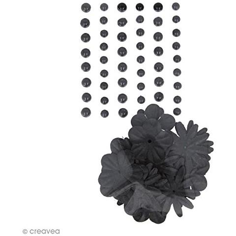 11060472 Set Di 75 Fiori E Perline Autoadesive, Plastica, Nero, 7,5 X 1 X 17 Cm - Foto 2
