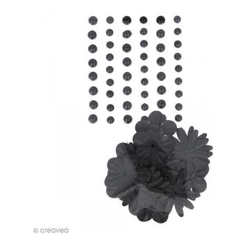 11060472 Set Di 75 Fiori E Perline Autoadesive, Plastica, Nero, 7,5 X 1 X 17 Cm - Foto 1