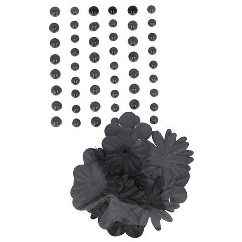 11060472 Set Di 75 Fiori E Perline Autoadesive, Plastica, Nero, 7,5 X 1 X 17 Cm - Foto 3