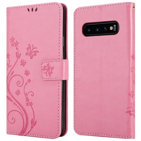 Custodia Compatibile Con Samsung Galaxy S10 Plus In Rosa Fiore - Coperchio Protettivo In Design Floreale Con Chiusura Magnetica, Funzione Stand E Slot Per Carte - Foto 11