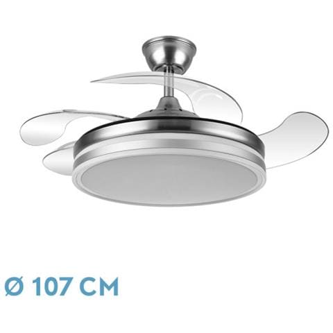 Ventilateur De Plafond À Pales Rétractables Bayomo 142591403 Led 59 W Couleur Nickel 6 Vitesses Télécommande Minuterie - Foto 2