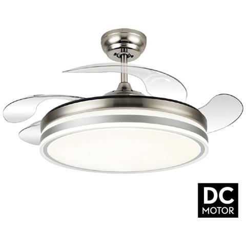 Ventilatore Da Soffitto, Bayomo, Dc, 107cm, Con Pale A Scomparsa Trasparenti, Corpo Nickel, Design, Con Luce, - Foto 1