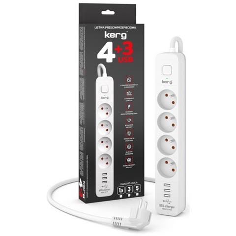 Prolunga 5 Metri Multipla 4 Schuko 16a + 3 Usb 2.4a White Con Spina Schuko - Foto 1