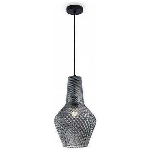 Lampadario Contemporaneo Blues Metallo Nichel 1 Luce Diffusore Vetro Fumè - Foto 1