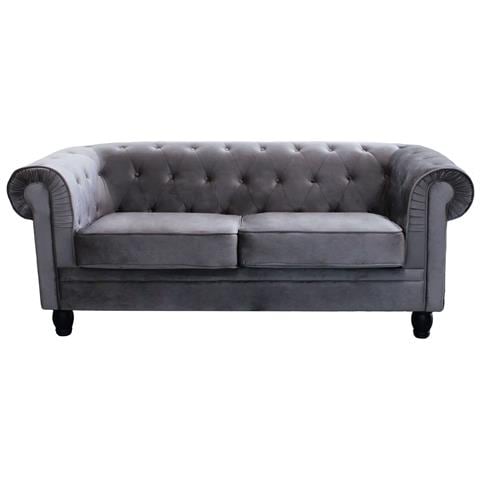 Divano 3 Posti In Velluto Taupe Grigio Chesterfield - Foto 2