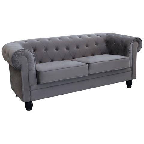 Divano 3 Posti In Velluto Taupe Grigio Chesterfield - Foto 1