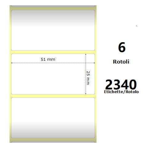 White 51x25mm, 2340 Et /rotolo Z-2000d 2x1x1 Core, 6 Rolls - Foto 1