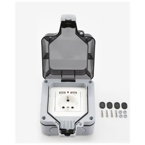 Presa Da Muro Impermeabile Con Coperchio, Con 2 Porte Usb Grey - Foto 1