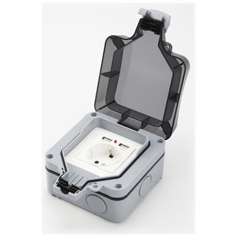 Presa Da Muro Impermeabile Con Coperchio, Con 2 Porte Usb Grey - Foto 2
