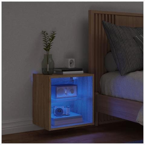 Comodino Con Luci Led A Parete Rovere Sonoma - Foto 3