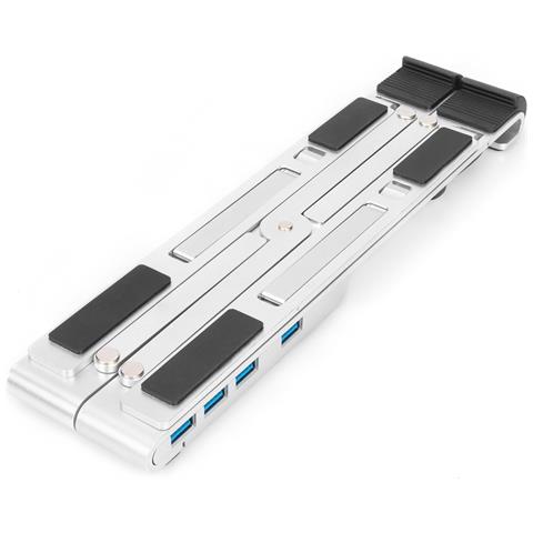 Digitus Supporto per notebook ad altezza variabile con hub USB-C™ integrato, 5 porte, Supporto per computer portatile, Argento, Alluminio, 25,4 cm (10"), 43,2 cm (17"), 15 - 36° - Foto 10